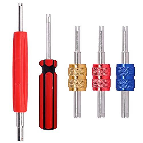TWTADE 5PCS Tire Valve Stem Removal Tool Kit,R12 R134a Air Conditioning Valve Core Remover Tool,Single and Dual Heads Valve Core Remover Schrader Valve Tool - Image 1