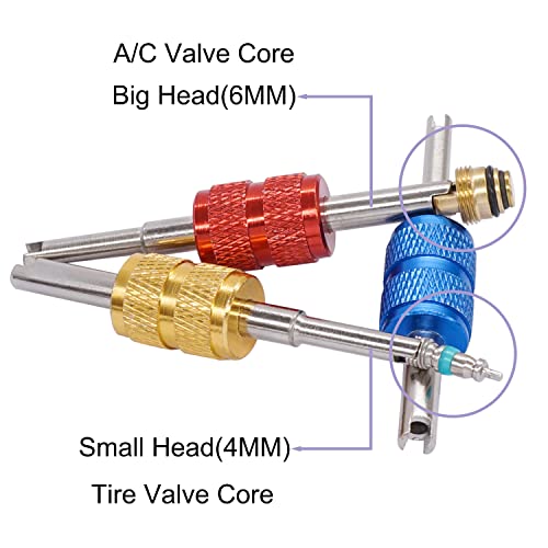 TWTADE 5PCS Tire Valve Stem Removal Tool Kit,R12 R134a Air Conditioning Valve Core Remover Tool,Single and Dual Heads Valve Core Remover Schrader Valve Tool - Image 5