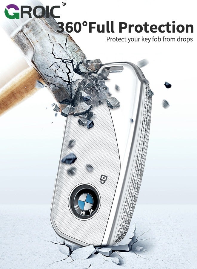 GROIC For BMW Key Fob Cover with Keychain, Car Key Shell Case for BMW 3 5 7 Series  X1 X3 X5 X7 IX XM U11735i 740Li 2023 2024, BMW Remote Smart Key PC Protector, Car Key Holder Key Cover (Silver) - Image 5