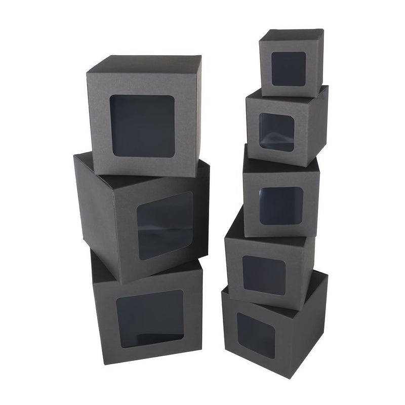 30pcs Black Paper Display Box with Window Foldable Gift Box 9x9cm - Image 5
