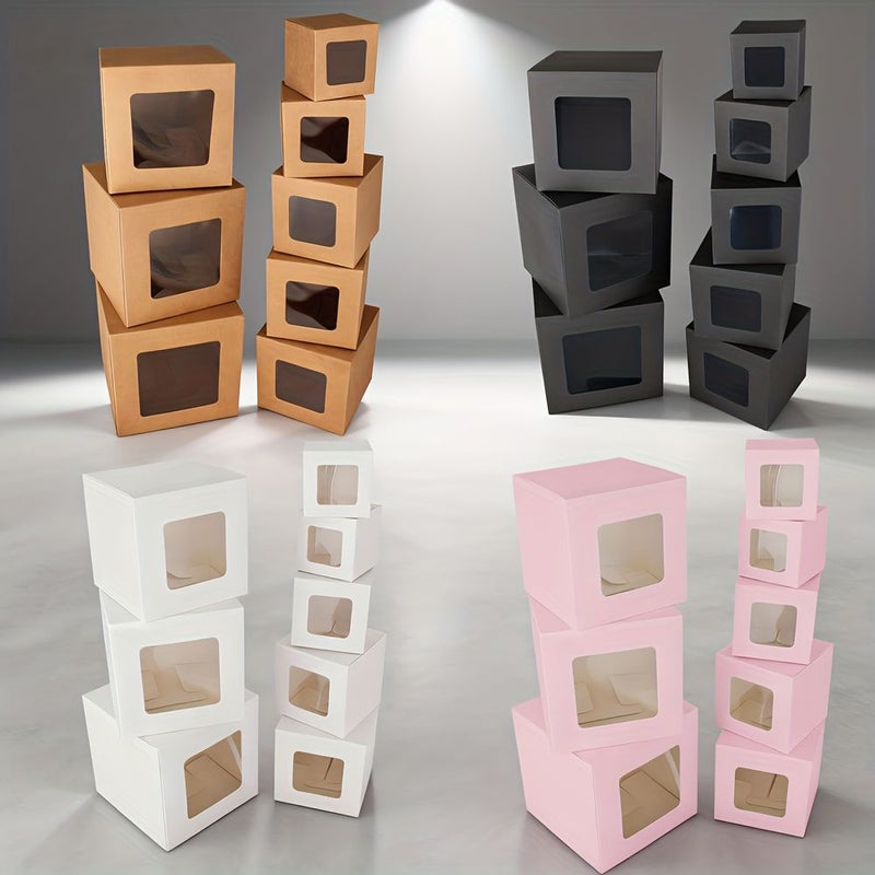 30pcs Black Paper Display Box with Window Foldable Gift Box 9x9cm - Image 1