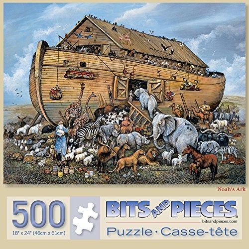 Bits and Pieces قطع وأجزاء 500 قطعة ألغاز للبالغين فُلك نوح  كبير 18 × 24 ألغاز 500 قطعة  المسيحية الحيوانات الدينية  قطع مقطوعة عشوائياً لا يوجد 2 متشابهة - Image 1