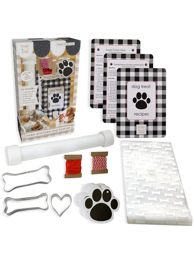 هابينيست اصنع بنفسك مجموعة مكافآت الكلاب المصنوعة في المنزل - قوالب بسكويت عظام الكلاب، 24 كيس هدايا وبطاقة، ماكينة صنع بسكويت الكلاب، و3 وصفات طبيعية لمكافآت الكلاب - Image 1