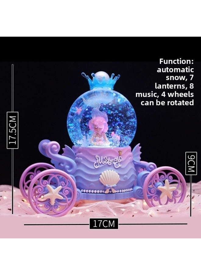 Mermaid Carriage Crystal Ball Music Box Rotating Hair Ocean Wind Room Ornaments Premium Gift For Tenth Birthday-Color:65 Carriage Medium Size B [automatic Snow Floating]-Size:Luxurious Packaging + Greeting Card + Handbag [written Greeting Card] - Image 1