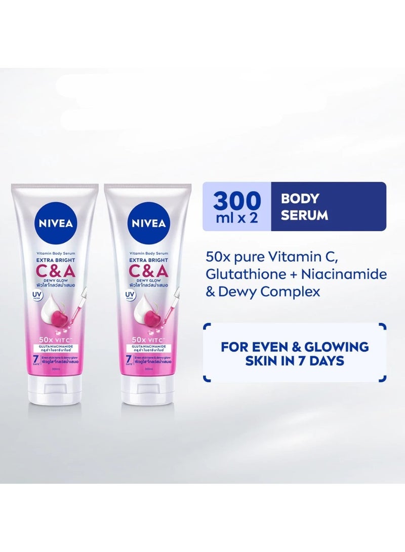 نيفيا لوشن نيفيا للجسم بفيتامين سي آند إي برائحة مشرقة للغاية، عبوة مزدوجة (2 × 300 مل) للعناية بالجسم / مرطب / كريم لليدين / فيتامين سي وأ - Image 1