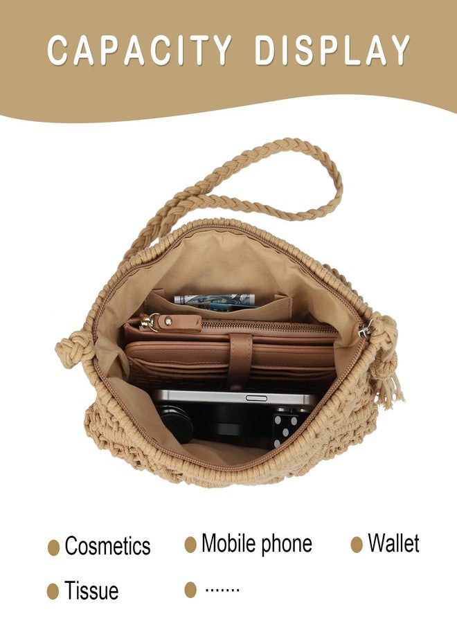 Gladdon Bohemian Small Crossbody Bag for Women Stylish Woven Shoulder Purses with Tassel Khaki - Image 4