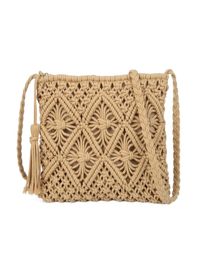 Gladdon Bohemian Small Crossbody Bag for Women Stylish Woven Shoulder Purses with Tassel Khaki - Image 1