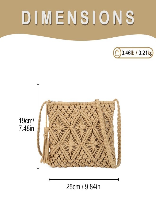 Gladdon Bohemian Small Crossbody Bag for Women Stylish Woven Shoulder Purses with Tassel Khaki - Image 3