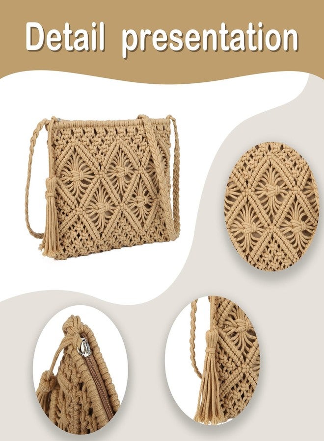 Gladdon Bohemian Small Crossbody Bag for Women Stylish Woven Shoulder Purses with Tassel Khaki - Image 5