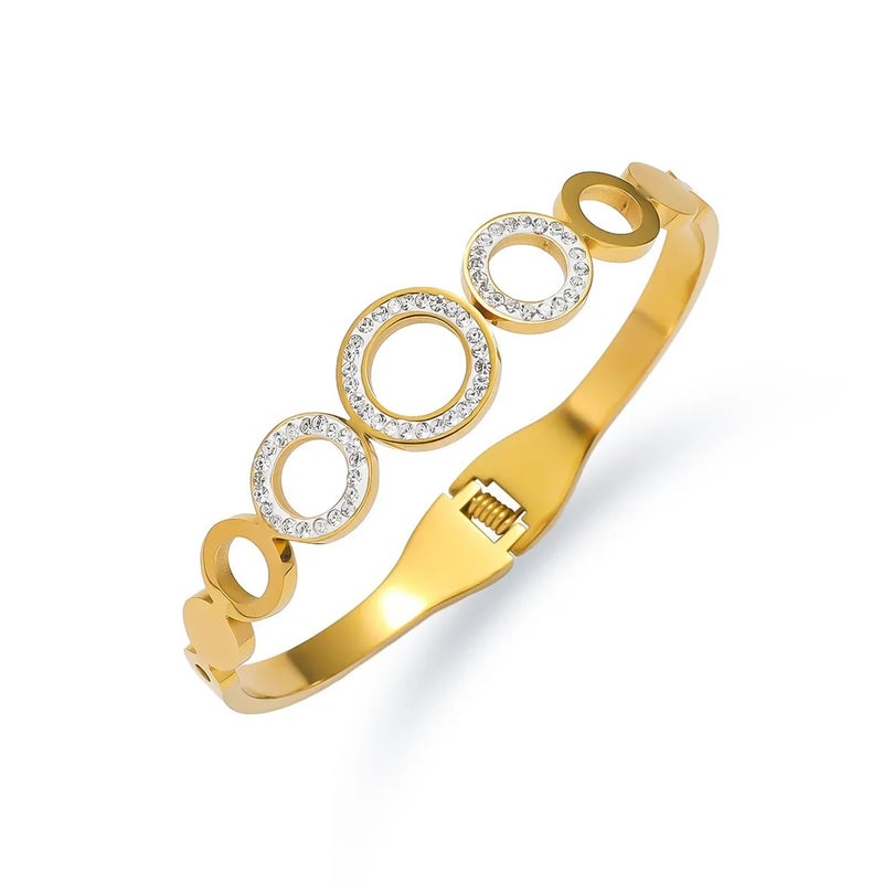 أسورة أستانليس ستيل ذهبي مرصعة بفصوص الزيركون