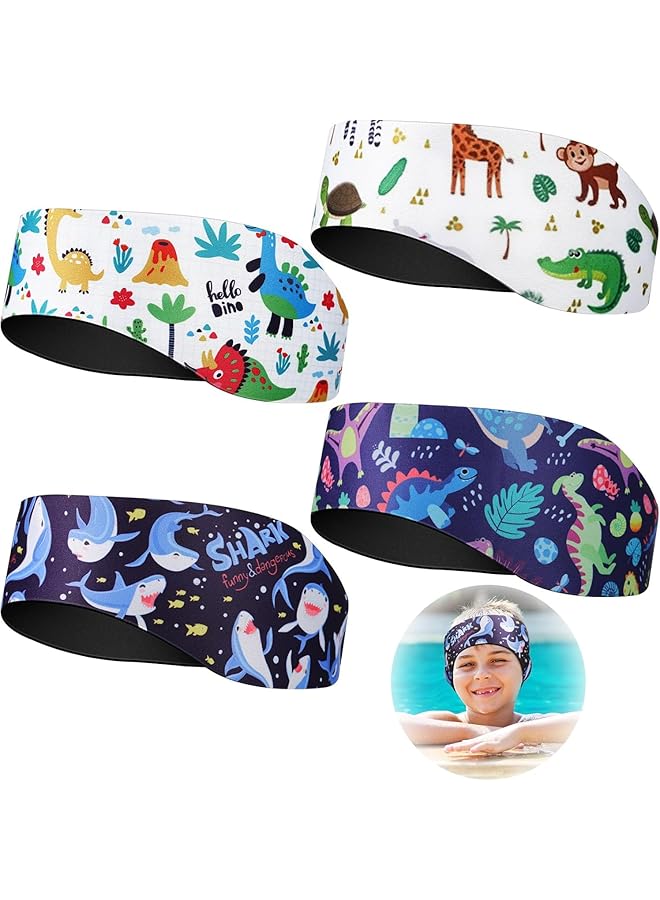 KASTWAVE 4 Pcs Kids Swimming Headband Adjustable Waterproof Ear Protection Band For Toddlers Cute Cartoon Pattern Swimmer Ear Cover Ideal For Swimming Surfing And Water Activities - Image 1