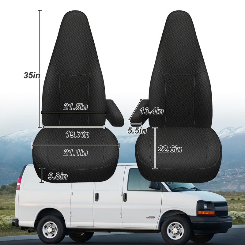 runfider Custom 600D Heavy Duty Seat Covers for 2010-2025 Chevy Express Front Bucket Seats with Grab Handle Opening, Durable Oxford Fabric Protective Covers, Not for RV - Black - Image 3
