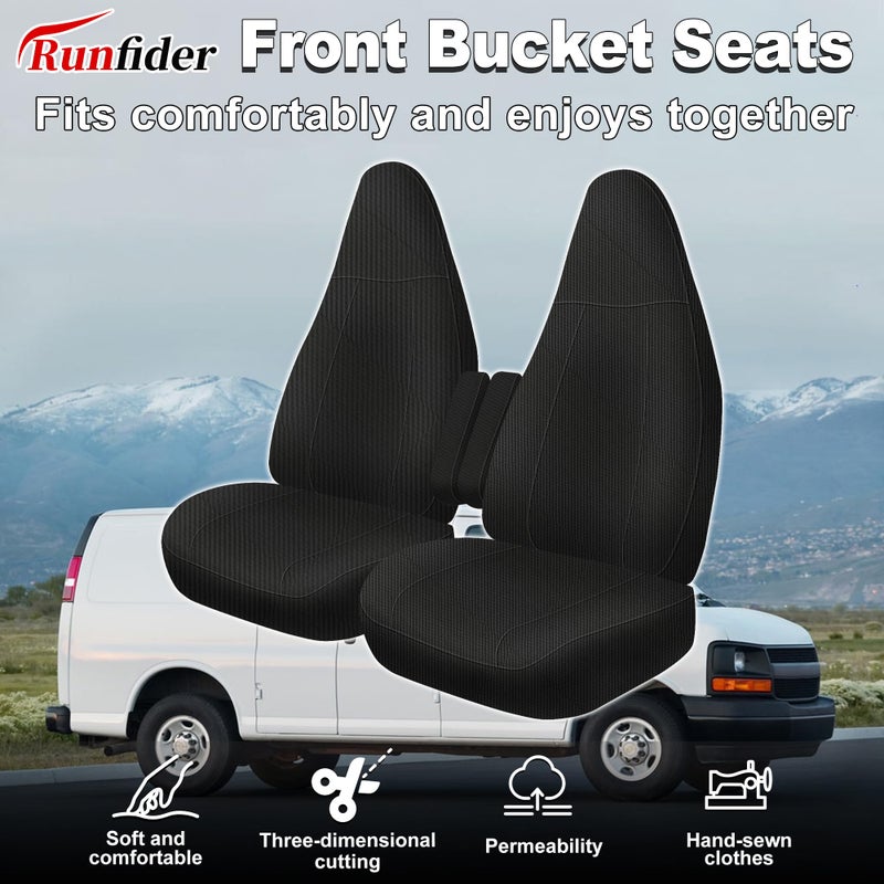 runfider Custom 600D Heavy Duty Seat Covers for 2010-2025 Chevy Express Front Bucket Seats with Grab Handle Opening, Durable Oxford Fabric Protective Covers, Not for RV - Black - Image 2