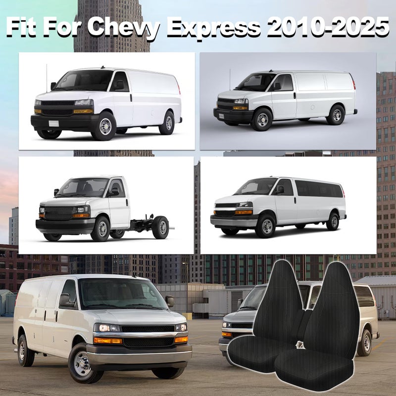 runfider Custom 600D Heavy Duty Seat Covers for 2010-2025 Chevy Express Front Bucket Seats with Grab Handle Opening, Durable Oxford Fabric Protective Covers, Not for RV - Black - Image 4