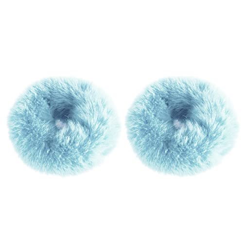 Mljsh 2 PCS Light Blue Pom Pom Hair Tie Fuzzy Scrunchies Furry Hair Bands With Faux Rabbit Fur Fluffy Elastic Hair Bobbles Ponytail Holders Girls Women Hair Accessories - Image 2