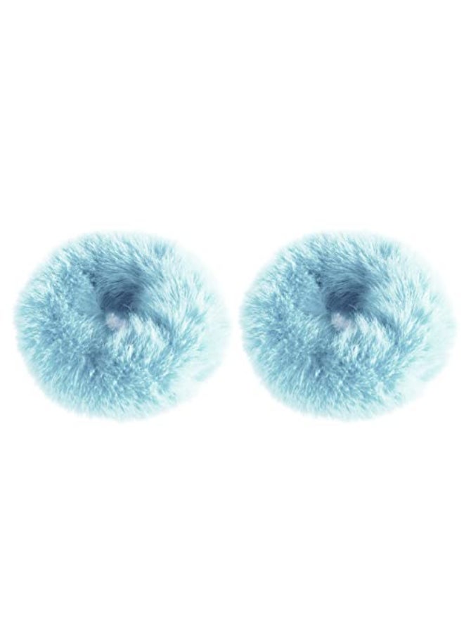 Mljsh 2 PCS Light Blue Pom Pom Hair Tie Fuzzy Scrunchies Furry Hair Bands With Faux Rabbit Fur Fluffy Elastic Hair Bobbles Ponytail Holders Girls Women Hair Accessories - Image 1