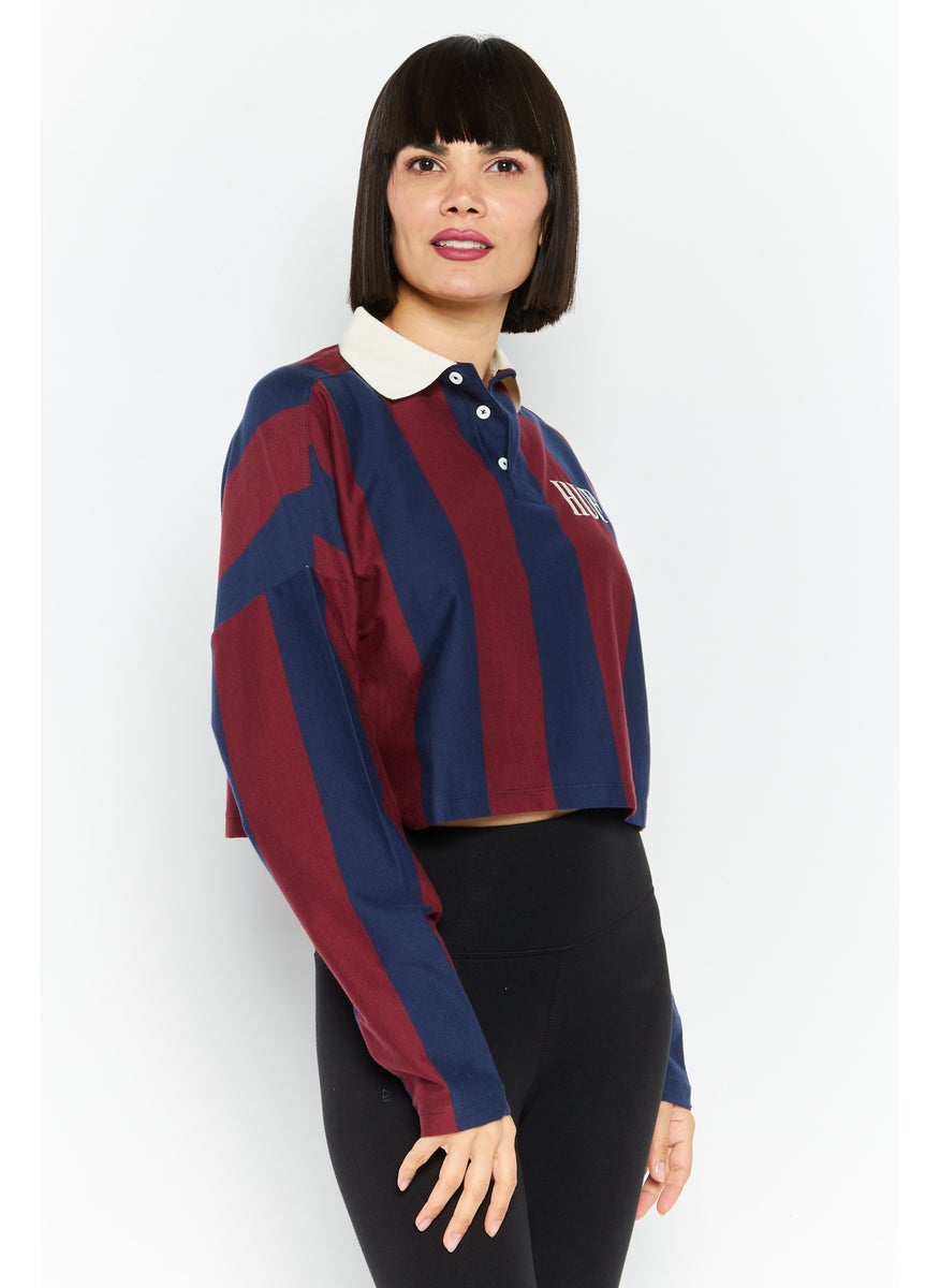 Women Spread Collar Long Sleeves Stripe Polo Shirt, Navy - pzsku/Z95F1F56FBE91F8791327Z/45/_/1724351101/b8c80003-c737-41d3-96dd-165a2453bb1d