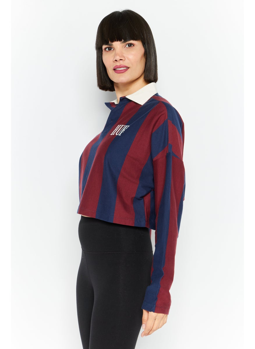 Women Spread Collar Long Sleeves Stripe Polo Shirt, Navy - pzsku/Z95F1F56FBE91F8791327Z/45/_/1724351114/6aeb31d9-ae26-48d9-988a-f7eb8fcf6476