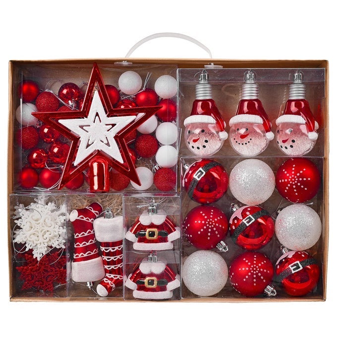 CHRISTMAS ORNAMENTS SET 70CT RED AND WHITE SHATTERPROOF CHRISTMAS TREE DECORATIONS BALL ORNAMENTS BULK TRADITIONAL DECORATIVE HANGING ORNAMENTS FOR XMAS TREES HOLIDAY PARTY DECOR