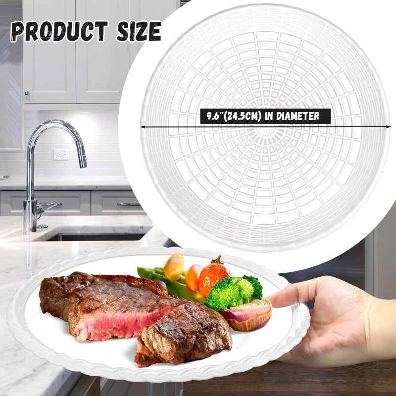 WYOMER 15 Pack 10'' White Plastic Paper Plate Holders - Hollow  Imitation Rattan Weaving  Reusable - Image 2