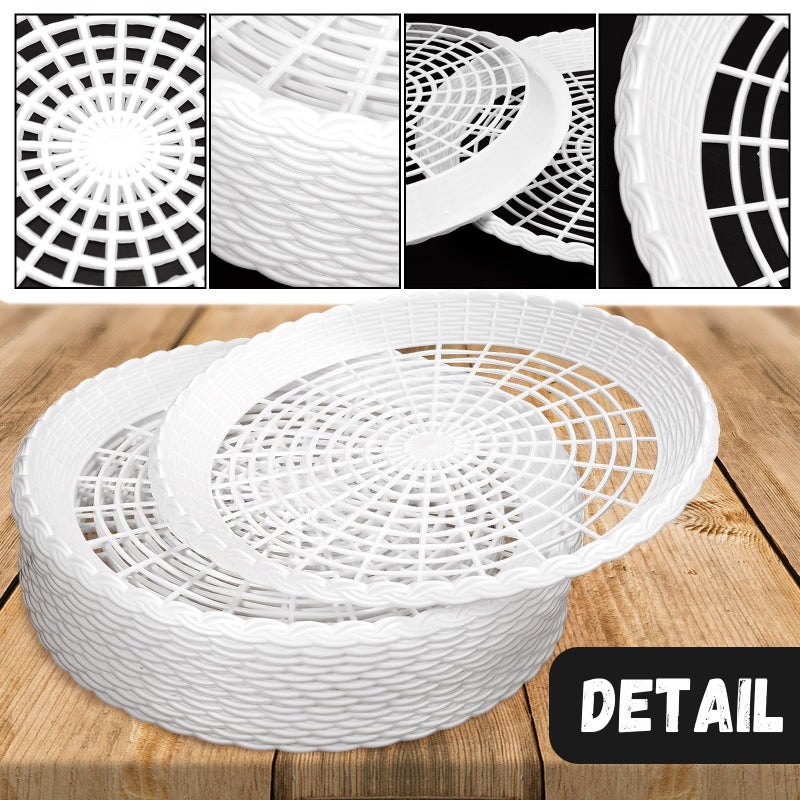 WYOMER 15 Pack 10'' White Plastic Paper Plate Holders - Hollow  Imitation Rattan Weaving  Reusable - Image 3