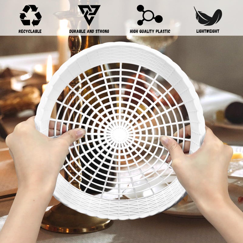WYOMER 15 Pack 10'' White Plastic Paper Plate Holders - Hollow  Imitation Rattan Weaving  Reusable - Image 4