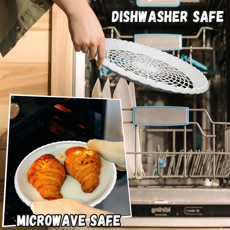 WYOMER 15 Pack 10'' White Plastic Paper Plate Holders - Hollow  Imitation Rattan Weaving  Reusable - Image 5