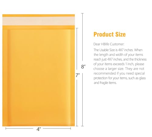 HBlife 50Pcs Bubble Mailers, 4x8 Inches Self Seal Kraft Poly Mailers, Padded Envelopes Shipping Bags Packaging for Small Business - Image 2