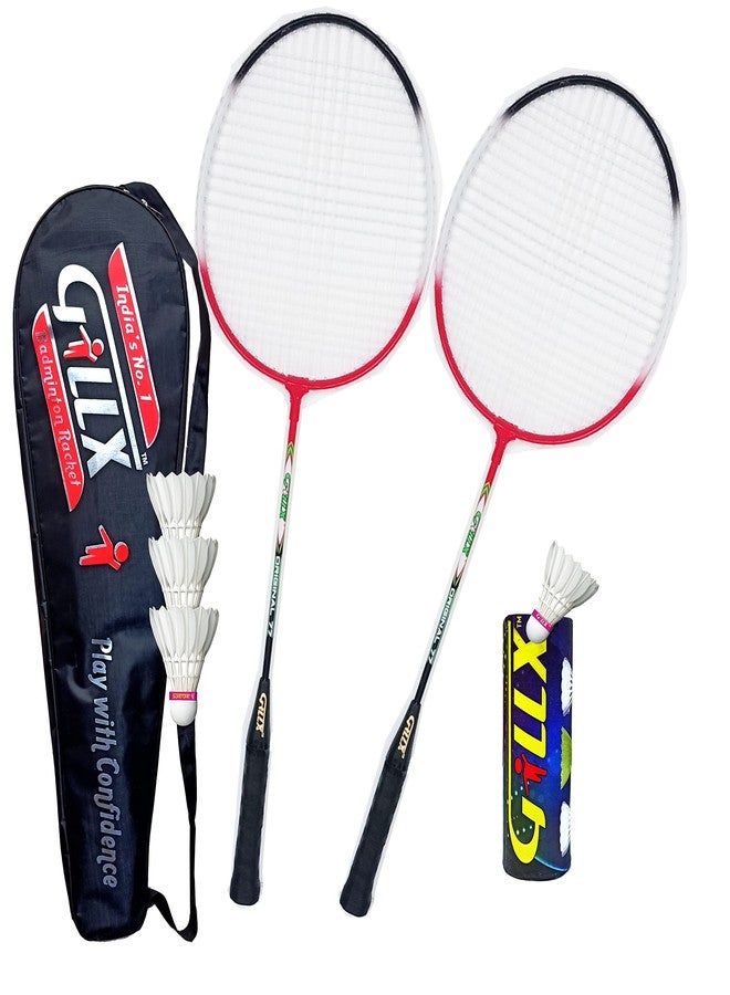 GILLX Badminton Rackets 2 Piece Fx503 Multi Colour Feather Shuttle Cocks Full Cover - Image 1