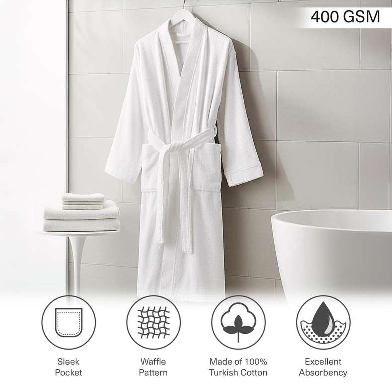 Pan Home Ultra Luxe Turkish Bathrobe for Men and Women - White - Image 5