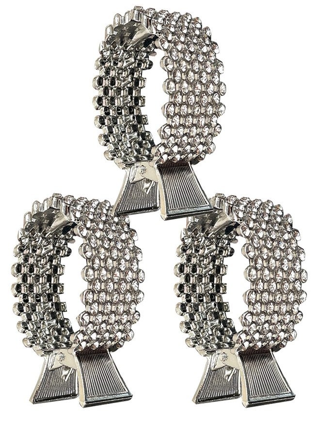 KINFENE 3 Pack Glitter Ponytail Claw Clips - Metal Rhinestone Hair Rings with Braids for Long Hair, Hair Cuff Bands (Silver) - Image 1