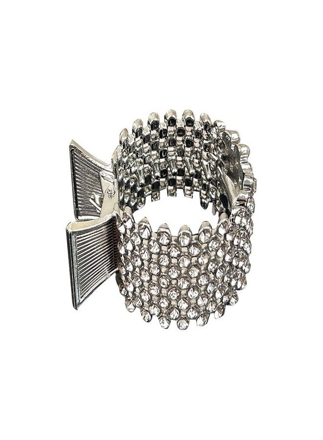 KINFENE 3 Pack Glitter Ponytail Claw Clips - Metal Rhinestone Hair Rings with Braids for Long Hair, Hair Cuff Bands (Silver) - Image 3