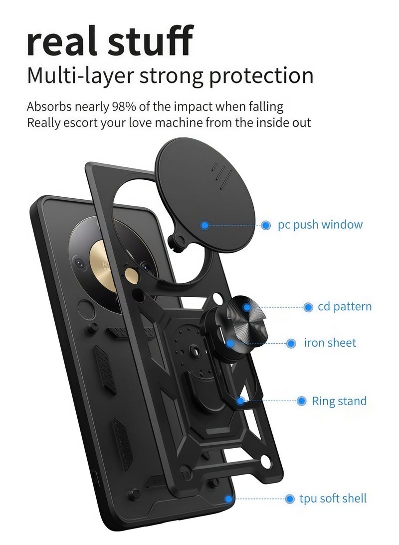 BlueHole Honor X9D 5G Anti Drop Protective Case, Black Lens Slide Cover, Ring Holder, Heavy-Duty Shock-Absorbing All Inclusive Case - Image 4