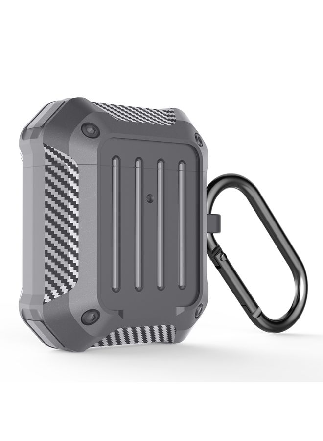 راكسوم غطاء حماية لسماعات الأذن اللاسلكية مقاوم للصدمات مصنوع من ألياف الكربون مصنوع من مادة TPU لهاتف AirPods 1/2 باللون الرمادي