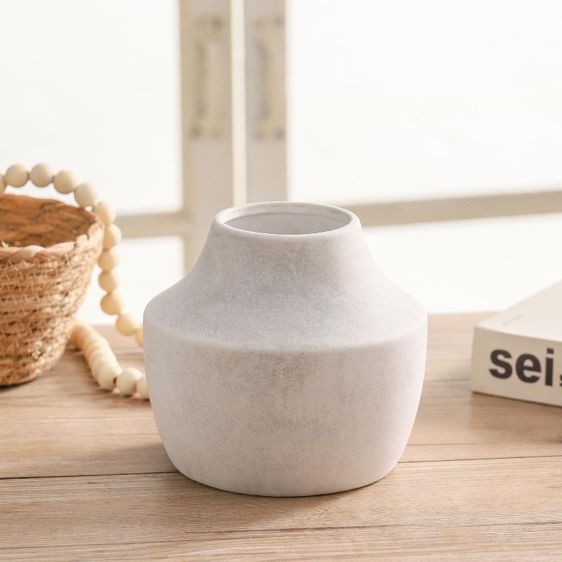 Mitt&Ditt Ceramic Flower Vase, 5.3 inch Off-White Farmhouse Rustic Vase, Handcrafted Weathered Pottery Vases, Small Flower Terracotta Vases for Home Decor, Living Room, Table, Shelf - Image 2
