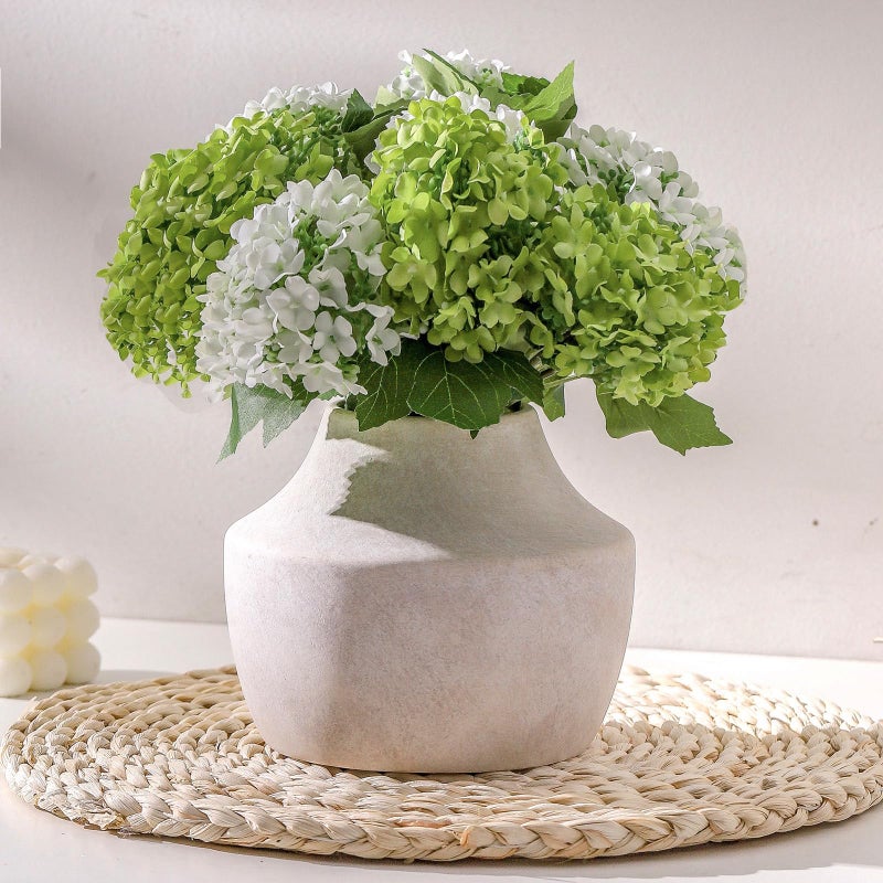 Mitt&Ditt Ceramic Flower Vase, 5.3 inch Off-White Farmhouse Rustic Vase, Handcrafted Weathered Pottery Vases, Small Flower Terracotta Vases for Home Decor, Living Room, Table, Shelf - Image 1