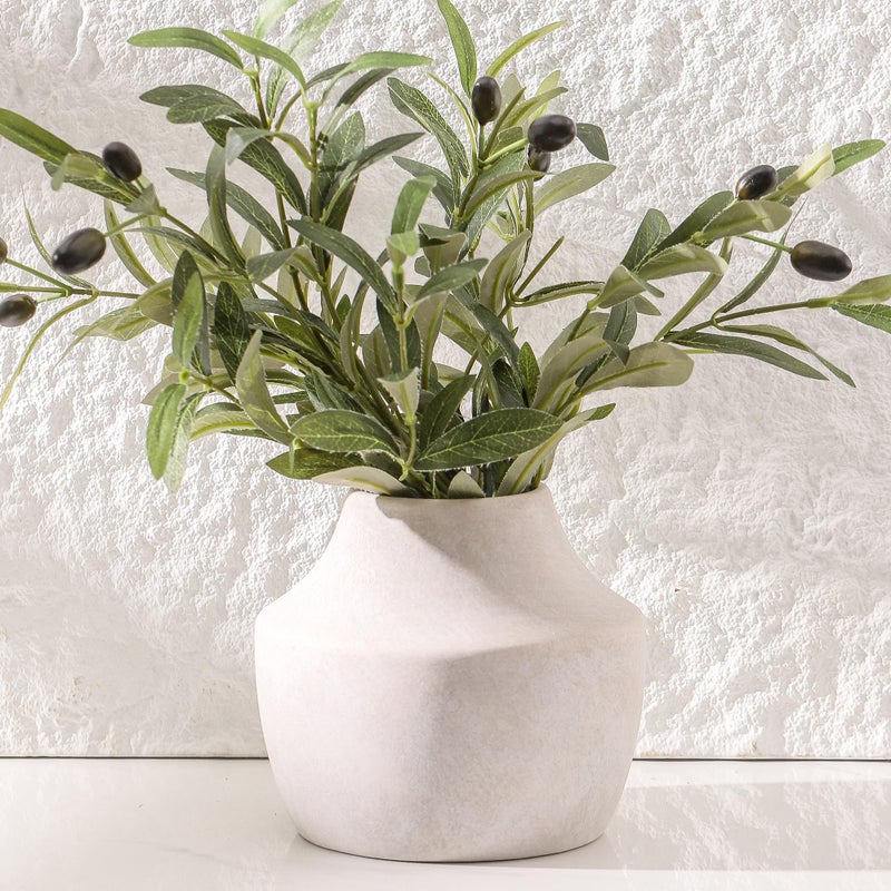 Mitt&Ditt Ceramic Flower Vase, 5.3 inch Off-White Farmhouse Rustic Vase, Handcrafted Weathered Pottery Vases, Small Flower Terracotta Vases for Home Decor, Living Room, Table, Shelf - Image 4