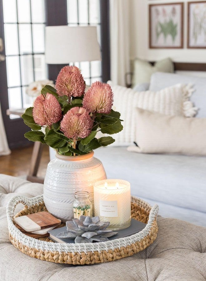 GnFlus 4Pcs Artificial Flowers Bouquets 23 Inch Fake Fall Flower Pink Long Stem Autumn Faux Banksia Flowers Floral Arrangements for Home Bedroom Table Wedding Party Boho Decor - Image 3