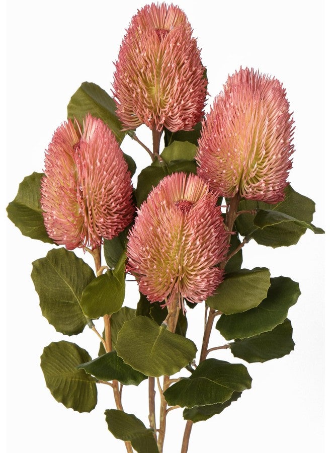 GnFlus 4Pcs Artificial Flowers Bouquets 23 Inch Fake Fall Flower Pink Long Stem Autumn Faux Banksia Flowers Floral Arrangements for Home Bedroom Table Wedding Party Boho Decor - Image 1