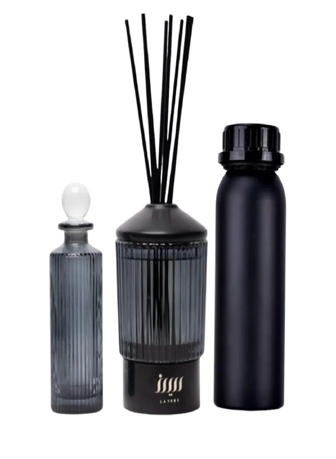 Black Glassy Diffuser Set with Arabian Musk Fragrance – Ramadan Edition – 500ml Oil + Marble & Glass Diffuser