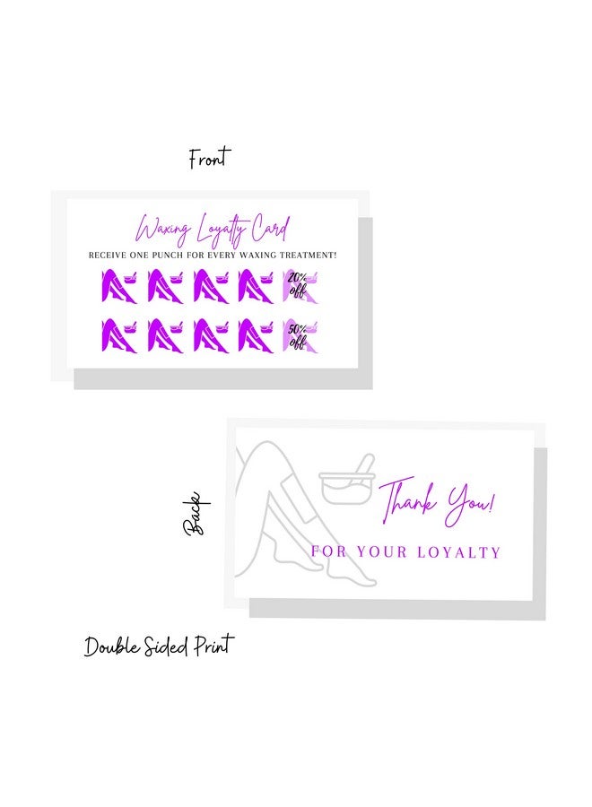Boutique Marketing LLC Waxing Loyalty Discount Card | 50 Pack | Size 2X3.5” Inches Business Card | Matches Waxing Hair Removal Aftercare Cards | White With Purple Design - Image 4