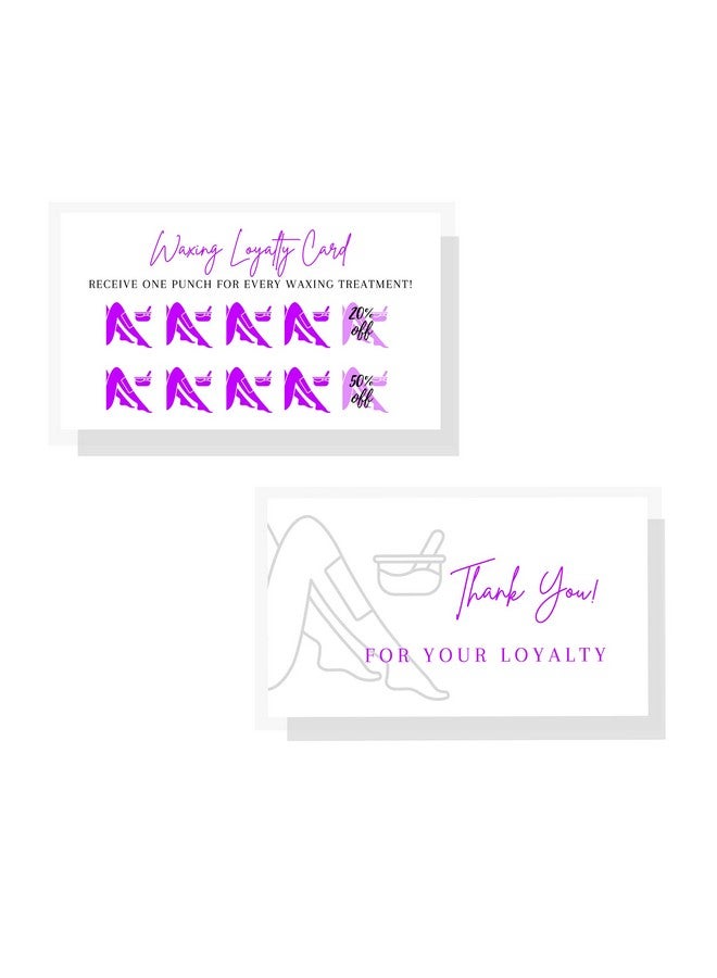 Boutique Marketing LLC Waxing Loyalty Discount Card | 50 Pack | Size 2X3.5” Inches Business Card | Matches Waxing Hair Removal Aftercare Cards | White With Purple Design - Image 2