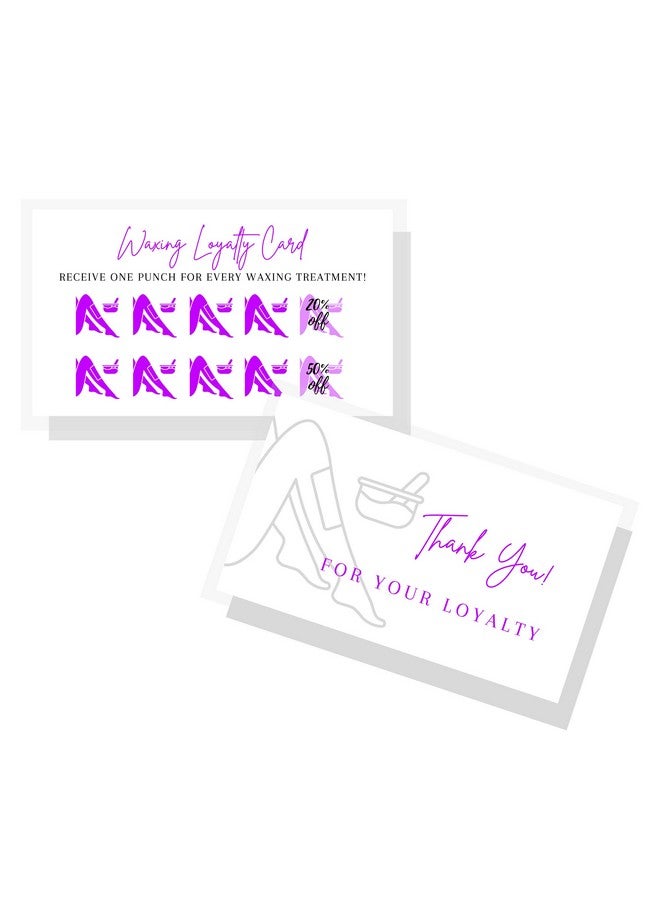 Boutique Marketing LLC Waxing Loyalty Discount Card | 50 Pack | Size 2X3.5” Inches Business Card | Matches Waxing Hair Removal Aftercare Cards | White With Purple Design - Image 1