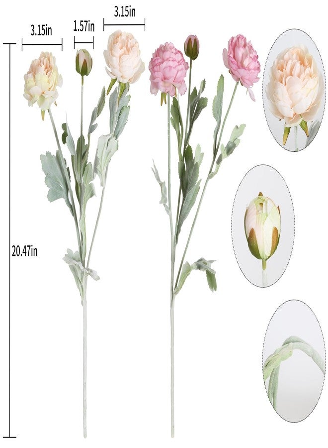 IPOPU Artificial Peonies 6pcs Ranunculus Silk Flowers 18Heads Pink Flowers Combo Champagne Fake Flowers 20.47" Faux Floral Arrangements Wedding Decorations for Home Kitchen (Champagne&Pink) - Image 4