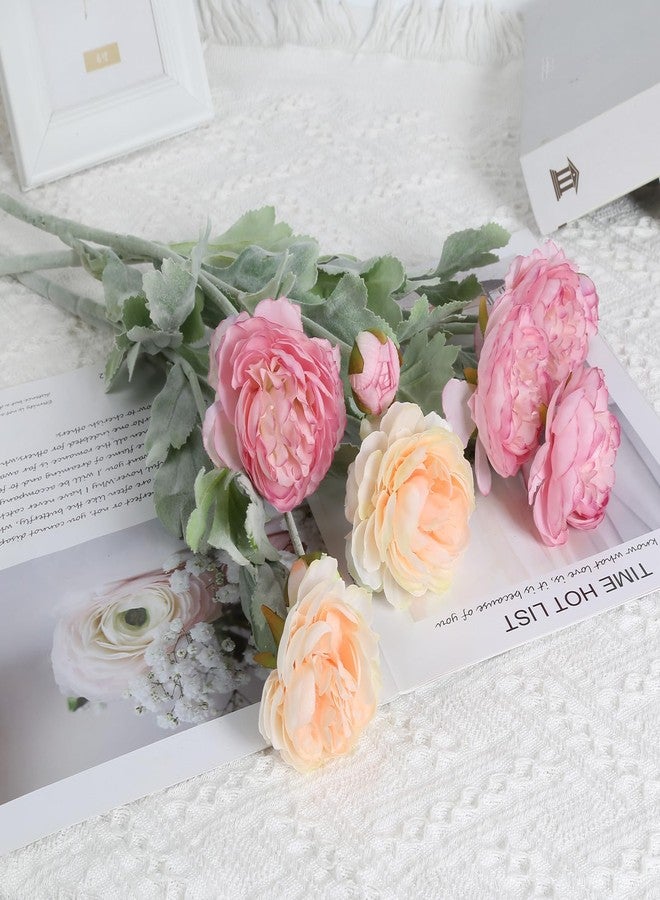 IPOPU Artificial Peonies 6pcs Ranunculus Silk Flowers 18Heads Pink Flowers Combo Champagne Fake Flowers 20.47" Faux Floral Arrangements Wedding Decorations for Home Kitchen (Champagne&Pink) - Image 2