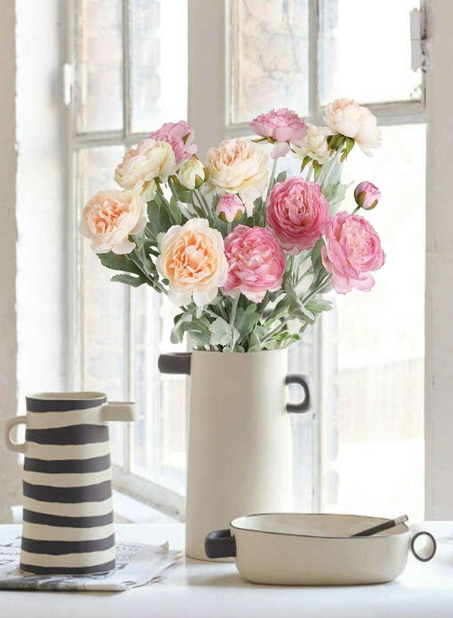 IPOPU Artificial Peonies 6pcs Ranunculus Silk Flowers 18Heads Pink Flowers Combo Champagne Fake Flowers 20.47" Faux Floral Arrangements Wedding Decorations for Home Kitchen (Champagne&Pink) - Image 3