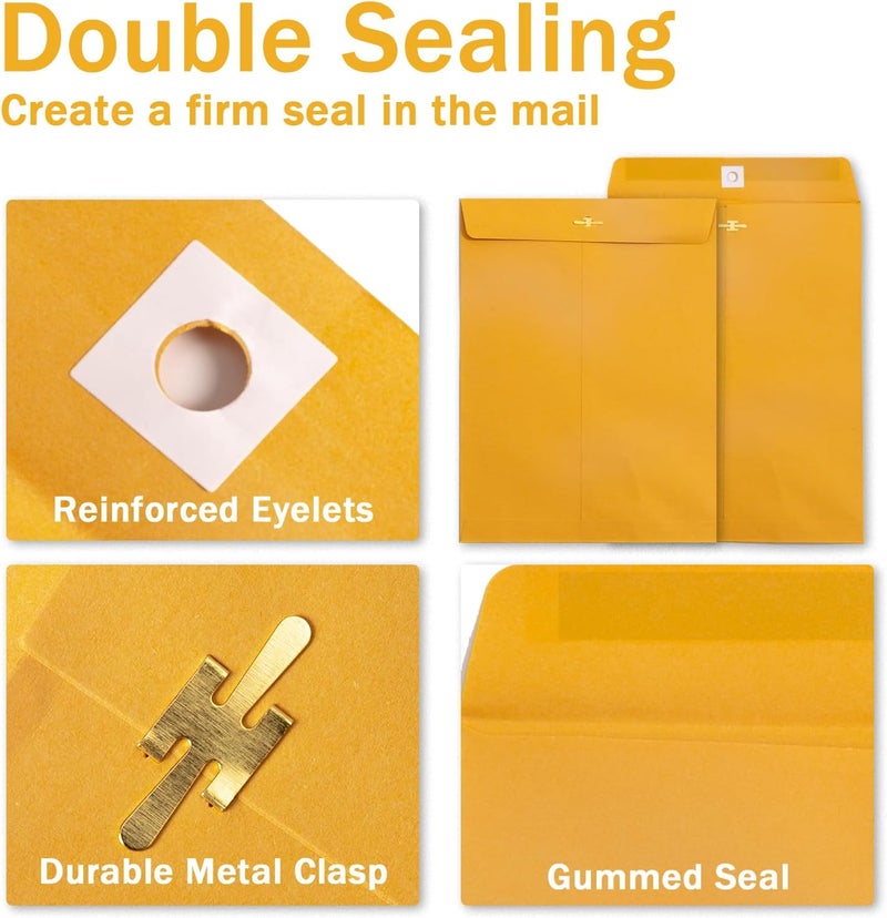 Goefun 10x13 Clasp Envelopes - 20 Pack, Durable Kraft Paper Mailing Envelopes with Gummed Seal - Image 3