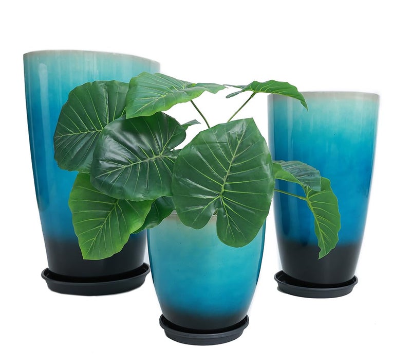 MinCHI257 24,21,11 Inch Large Plastic Planters with Drainage Hole and Saucer - Set of 3 Tall Plant Pots Indoor Flower Pot Tall Round Planters Outdoor Large Tall Planter - Image 3