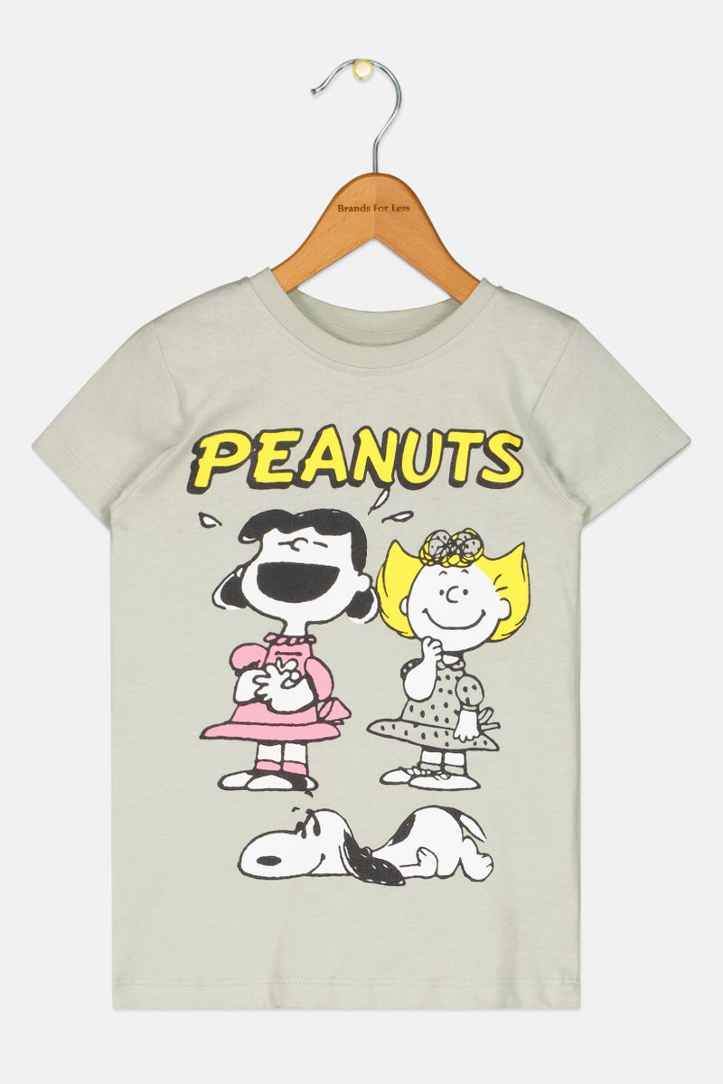 Peanuts Toddlers Girl Short Sleeve Graphic T Shirt, Sage - Image 1