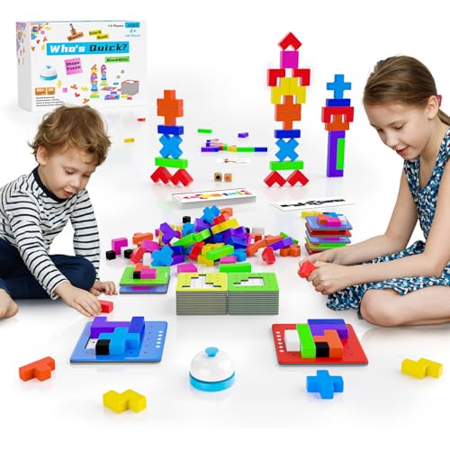 Geokay 4in1 Family Board Games 120 Pcs Wooden MultiLevel Montessori Toy Fast 3D Shape Pattern Matching Puzzle Stacking Building Blocks Fun Game for Kids Adults Family NightParty 16 Players Ages 4 - Image 1